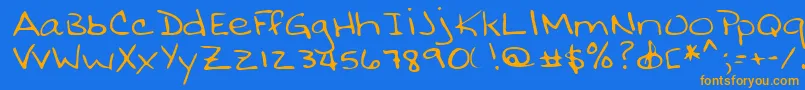 フォントLehn032 – オレンジ色の文字が青い背景にあります。