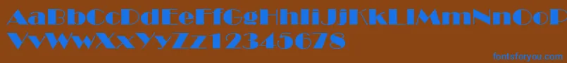 BroadwayextNormal-Schriftart – Blaue Schriften auf braunem Hintergrund