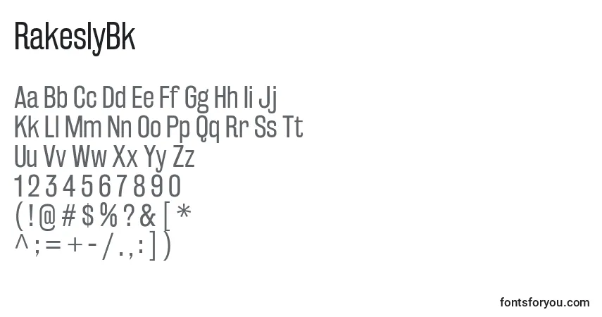 Czcionka RakeslyBk – alfabet, cyfry, specjalne znaki