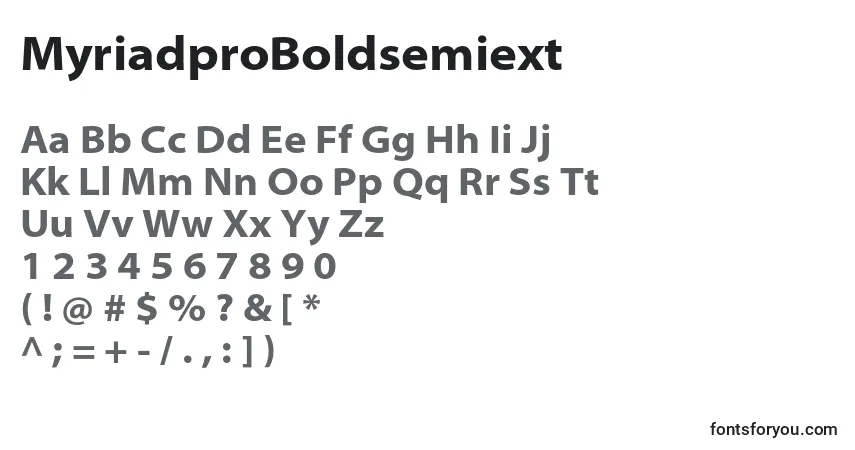 A fonte MyriadproBoldsemiext – alfabeto, números, caracteres especiais