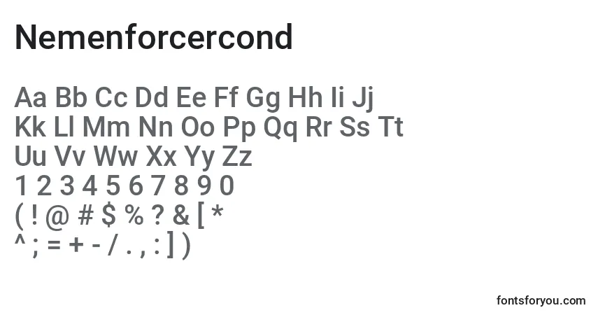 Nemenforcercond-fontti – aakkoset, numerot, erikoismerkit