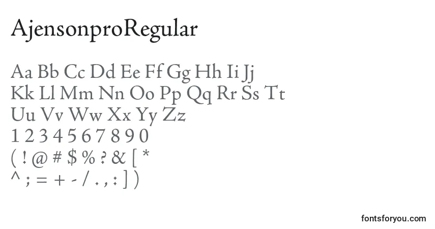 A fonte AjensonproRegular – alfabeto, números, caracteres especiais