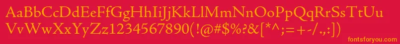 AjensonproRegular-Schriftart – Orangefarbene Schriften auf rotem Hintergrund