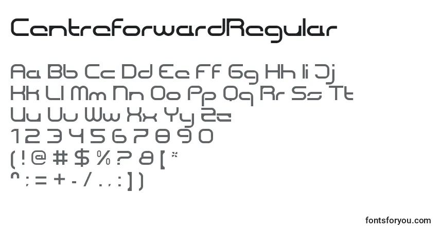 Czcionka CentreforwardRegular – alfabet, cyfry, specjalne znaki