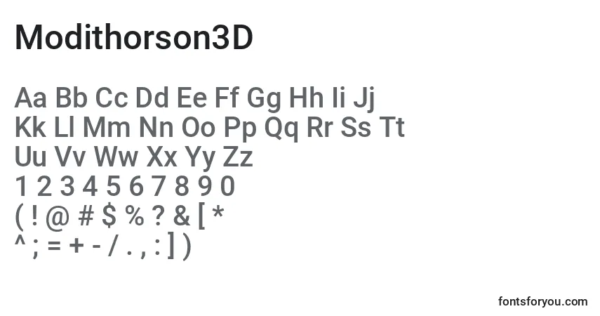 A fonte Modithorson3D – alfabeto, números, caracteres especiais