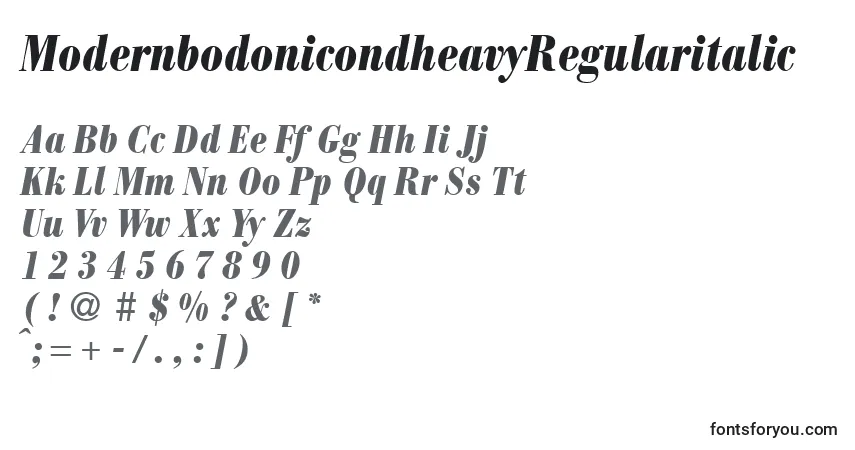 Czcionka ModernbodonicondheavyRegularitalic – alfabet, cyfry, specjalne znaki