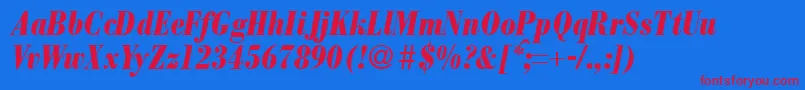 ModernbodonicondheavyRegularitalic-Schriftart – Rote Schriften auf blauem Hintergrund