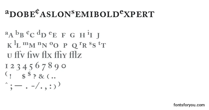 AdobeCaslonSemiboldExpert-fontti – aakkoset, numerot, erikoismerkit
