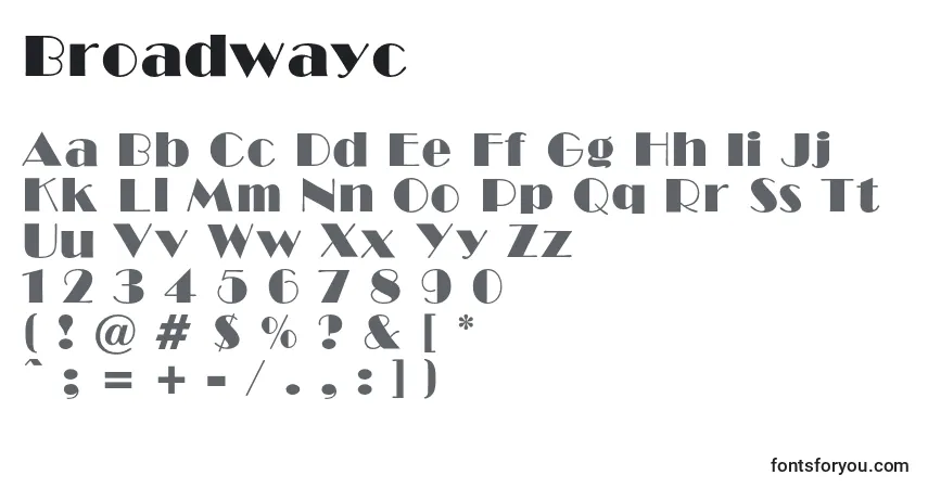 Schriftart Broadwayc – Alphabet, Zahlen, spezielle Symbole