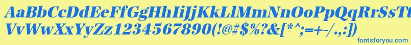 UrwantiquatextbolextnarOblique Font – Blue Fonts on Yellow Background