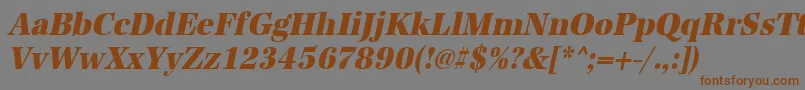 フォントUrwantiquatextbolextnarOblique – 茶色の文字が灰色の背景にあります。