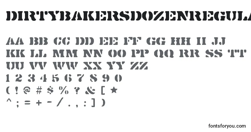 Schriftart DirtybakersdozenRegular – Alphabet, Zahlen, spezielle Symbole