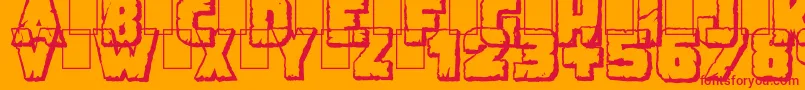 DemolitionCrackShadow-Schriftart – Rote Schriften auf orangefarbenem Hintergrund
