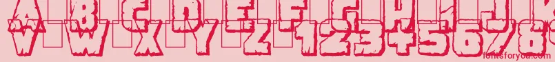 フォントDemolitionCrackShadow – ピンクの背景に赤い文字