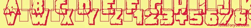 フォントDemolitionCrackShadow – 赤い文字の黄色い背景