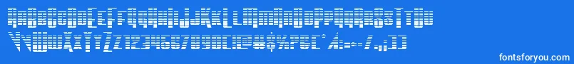 Vindicatorgrad-Schriftart – Weiße Schriften auf blauem Hintergrund