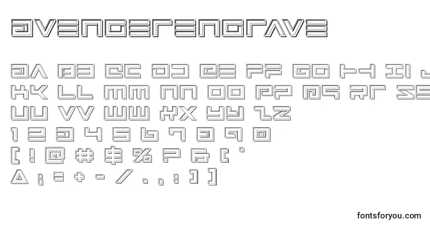 A fonte Avengerengrave – alfabeto, números, caracteres especiais
