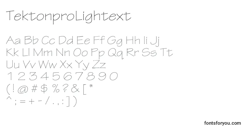 A fonte TektonproLightext – alfabeto, números, caracteres especiais
