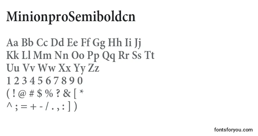 A fonte MinionproSemiboldcn – alfabeto, números, caracteres especiais