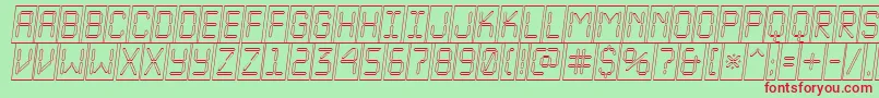 フォントALcdnovacmotlobl – 赤い文字の緑の背景
