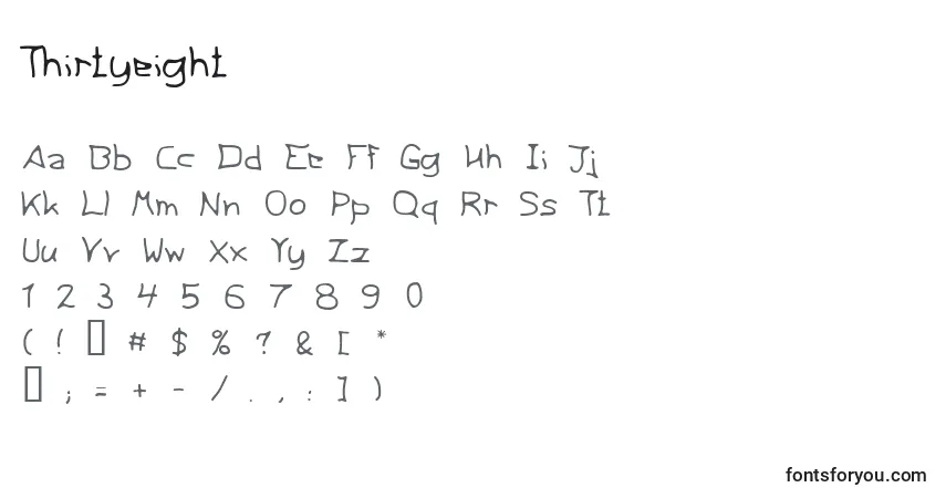 Schriftart Thirtyeight – Alphabet, Zahlen, spezielle Symbole