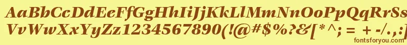 フォントVeljovicstdBlackitalic – 茶色の文字が黄色の背景にあります。