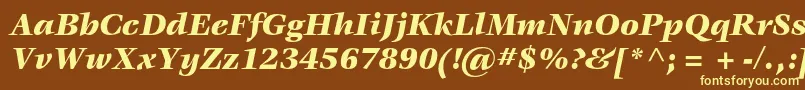 VeljovicstdBlackitalic-fontti – keltaiset fontit ruskealla taustalla