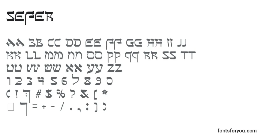 Schriftart Sefer – Alphabet, Zahlen, spezielle Symbole