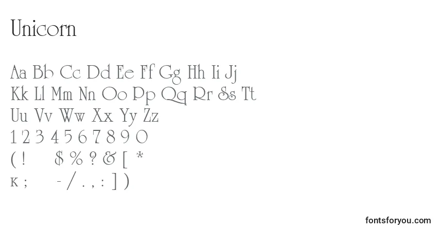 Schriftart Unicorn – Alphabet, Zahlen, spezielle Symbole