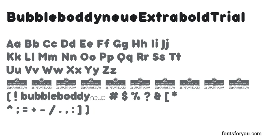 BubbleboddyneueExtraboldTrial-fontti – aakkoset, numerot, erikoismerkit