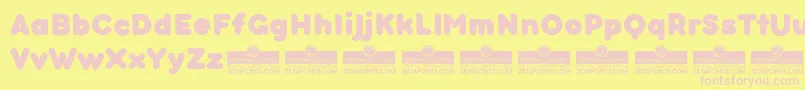 BubbleboddyneueExtraboldTrial-fontti – vaaleanpunaiset fontit keltaisella taustalla