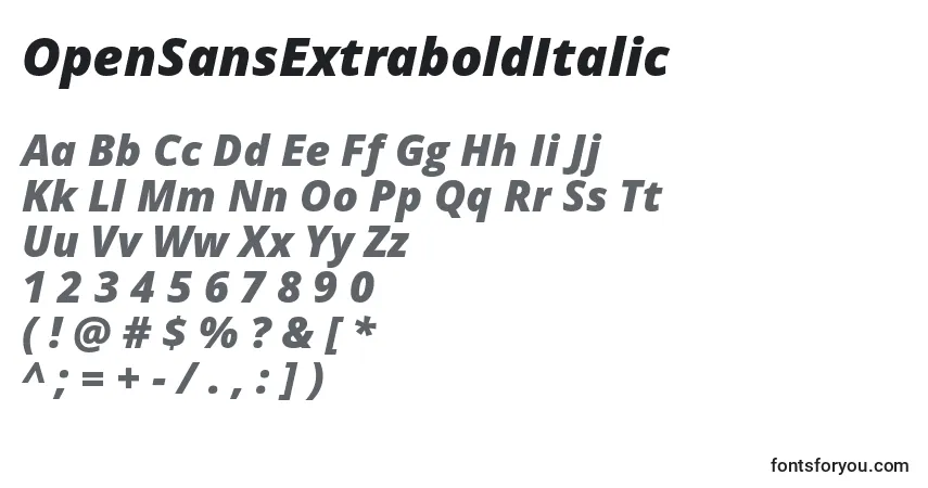 Schriftart OpenSansExtraboldItalic – Alphabet, Zahlen, spezielle Symbole