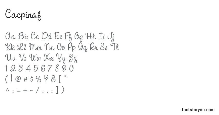 Schriftart Cacpinaf – Alphabet, Zahlen, spezielle Symbole