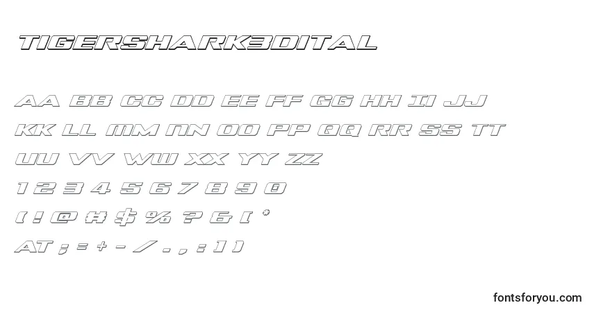 characters of tigershark3dital font, letter of tigershark3dital font, alphabet of  tigershark3dital font