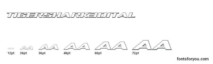 sizes of tigershark3dital font, tigershark3dital sizes