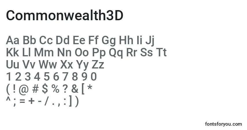 characters of commonwealth3d font, letter of commonwealth3d font, alphabet of  commonwealth3d font