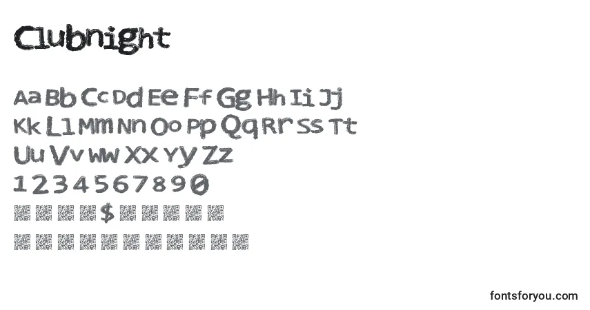 A fonte Clubnight – alfabeto, números, caracteres especiais