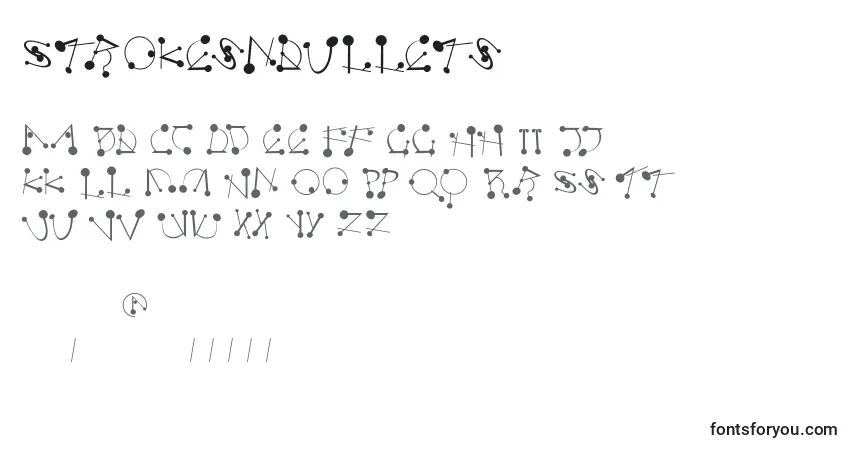 Schriftart Strokesnbullets – Alphabet, Zahlen, spezielle Symbole