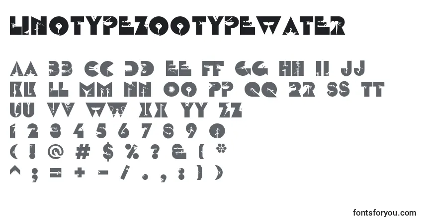 Schriftart LinotypezootypeWater – Alphabet, Zahlen, spezielle Symbole