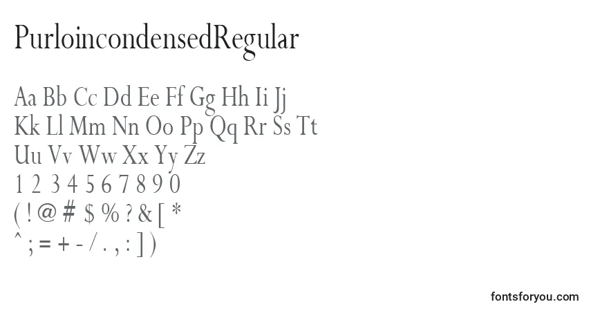 Czcionka PurloincondensedRegular – alfabet, cyfry, specjalne znaki