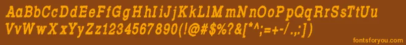 RowdyTypemachine8CondensedBoldItalic-Schriftart – Orangefarbene Schriften auf braunem Hintergrund
