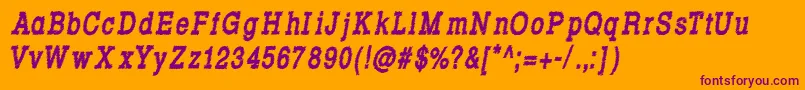 RowdyTypemachine8CondensedBoldItalic Font – Purple Fonts on Orange Background