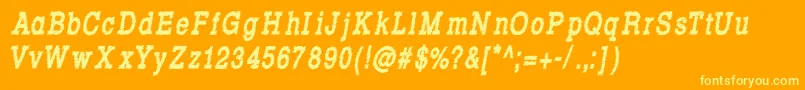 RowdyTypemachine8CondensedBoldItalic-fontti – keltaiset fontit oranssilla taustalla