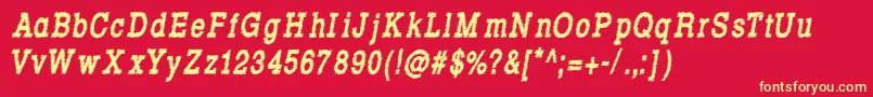 Fonte RowdyTypemachine8CondensedBoldItalic – fontes amarelas em um fundo vermelho