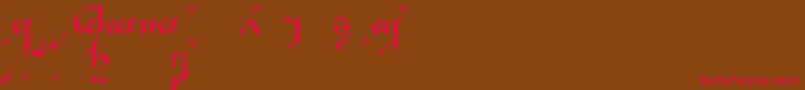 フォントNoldora – 赤い文字が茶色の背景にあります。