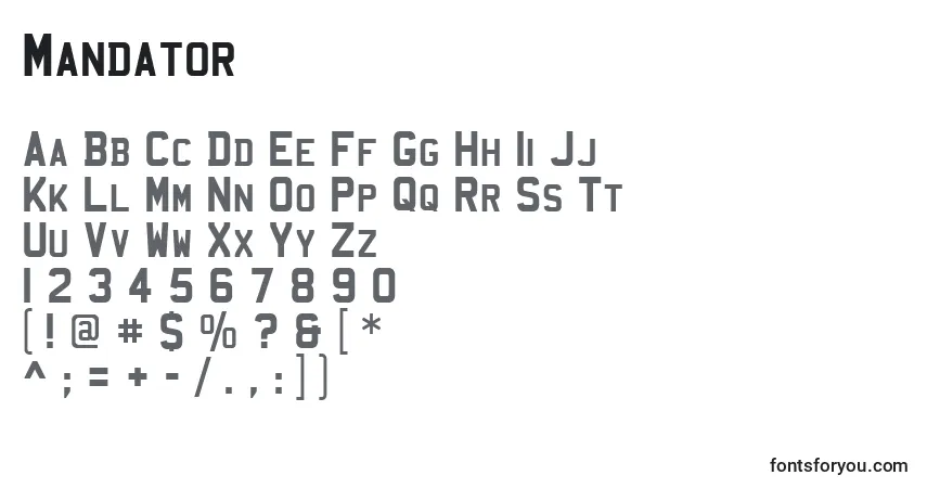 Czcionka Mandator – alfabet, cyfry, specjalne znaki