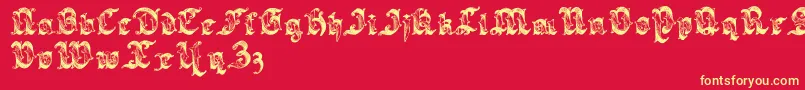 Sarabandlettering-Schriftart – Gelbe Schriften auf rotem Hintergrund