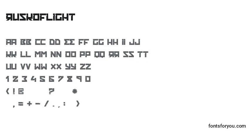 A fonte RuskofLight – alfabeto, números, caracteres especiais