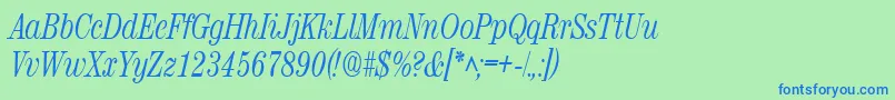 RubyscriptnarrowRegular Font – Blue Fonts on Green Background