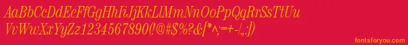 フォントRubyscriptnarrowRegular – 赤い背景にオレンジの文字